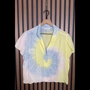 LaCausa Shirt Medium Womens Multicolor Tie Dye Short Sleeve Viscose Curpa